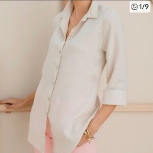 Chico's Light Cream 100% Linen Button-Down Relaxed Shirt PLUS 3P CHICOS SIZING